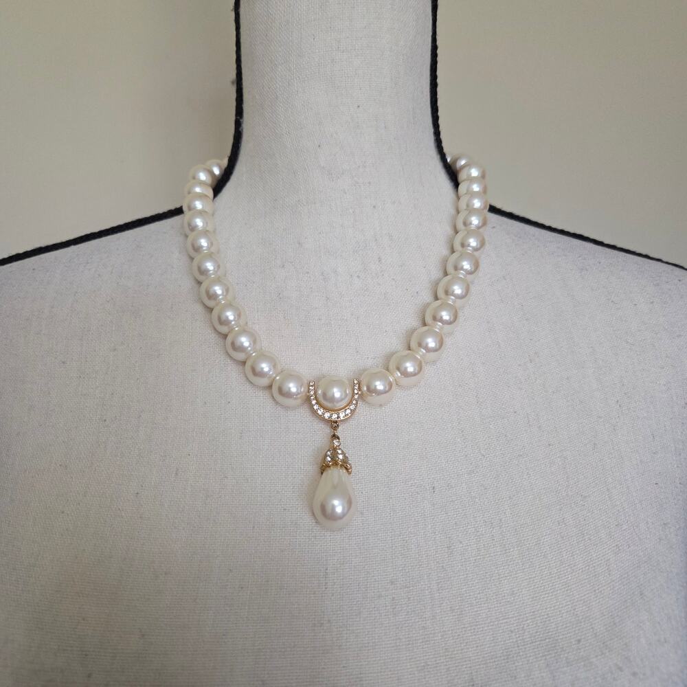 Vintage Marvella Faux Pearl Rhinestone Choker Necklace Ivory Gold Bridal - Picture 13 of 13